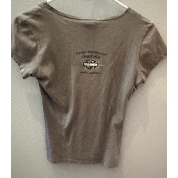 Womens Harley Davidson Charlotte, NC Gray Studded V-neck T-shirt Sz XS - Picture 5 of 8